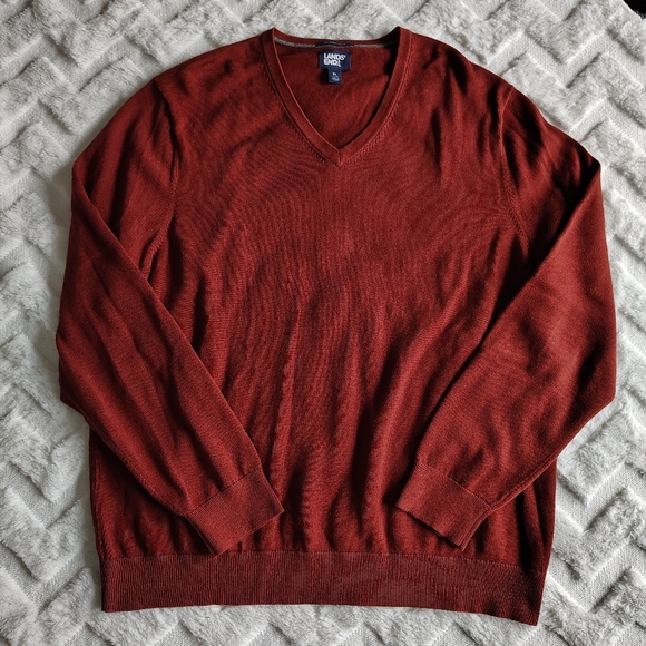 Lands End Men’s Sweater Red V Neck 100% Supima Cotton Size XL 46-48 - Picture 1 of 14